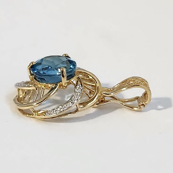 [SOLD] 80's 14K White & Yellow Gold Natural Blue Topaz Hinged Bail Pendant - Picture 7 of 15